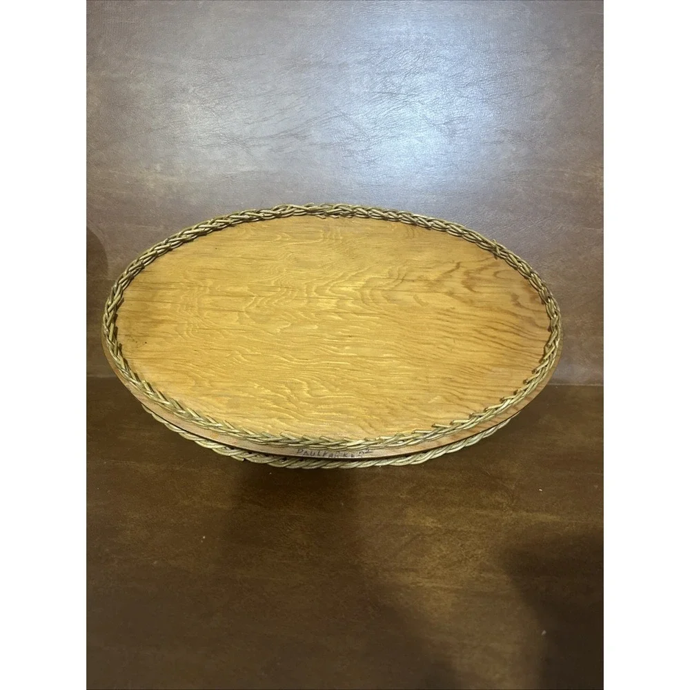 Vtg  Victorian Primitive Woven Oval Wicker Vanity or Serving Tray 12